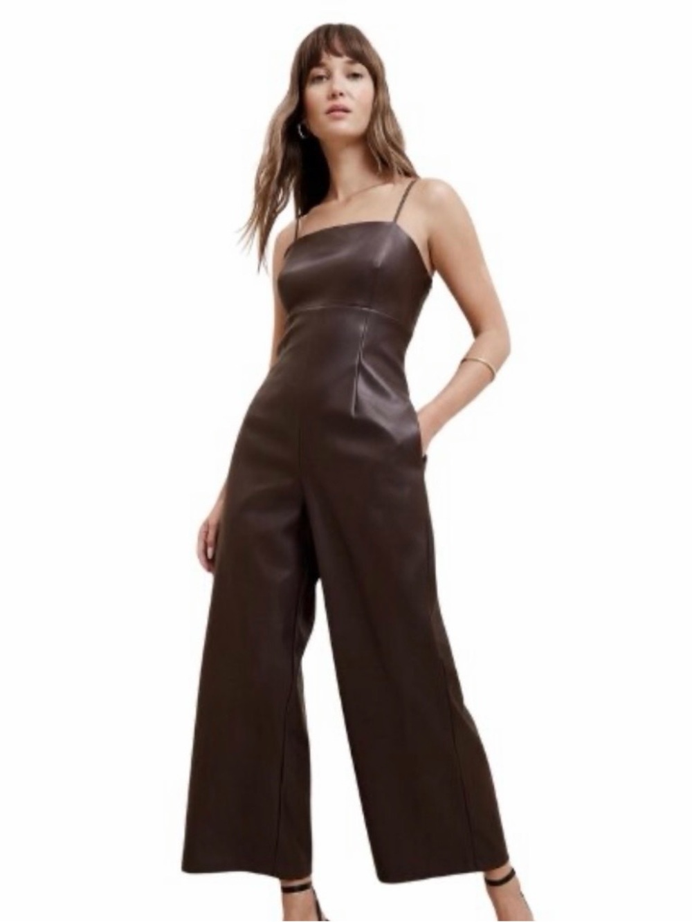 Banana Republic Brown Faux Leather Wide-Leg Jumpsuit